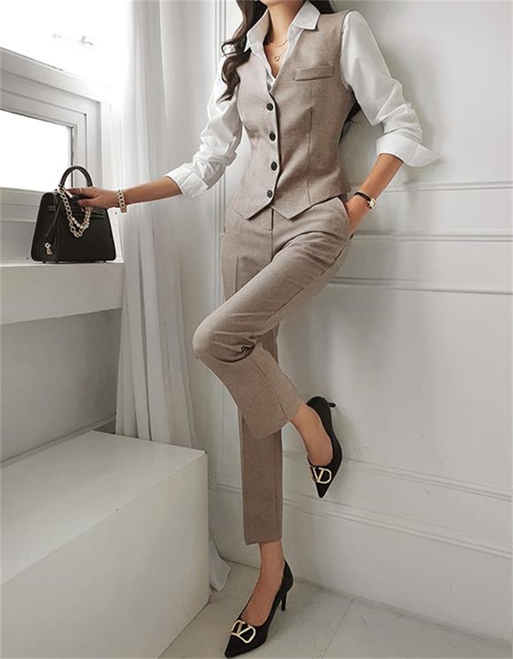 韓国ファッション 2025年秋モデル ウエスト絞り 3点ビジネスセット ジャケットベストパンツ 韓国ファッション 2025年秋モデル ウエスト絞り 3点ビジネスセット ジャケットベストパンツ