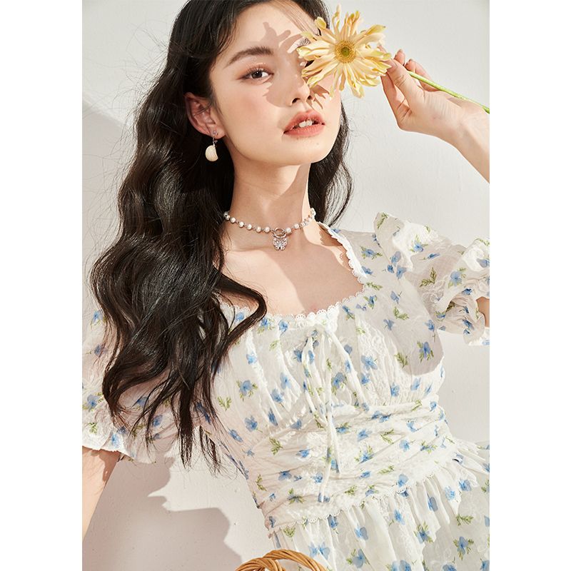 ロングドレ 二次会 ドレス パーティドレス パーティードレス パーティードレス ワンピース 花柄ドレス女性ファッションウエストバブルスリーブドレス女性ワンピース 結婚式