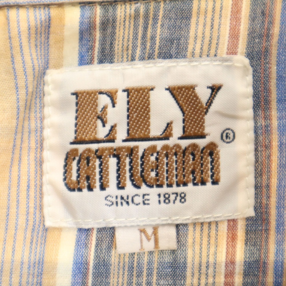 エリー 70s ヴィンテージ ストライプ柄 長袖 ウエスタンシャツ M ネイビー×ベージュ ELY メンズ