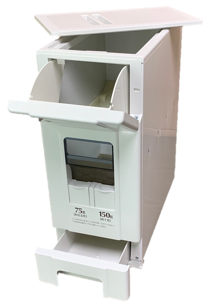 幅19cm 10kg用米びつ コンパクトライスディスペンサー ホワイト(12kg収納 0.5号計量) 幅19cm 10kg用米びつ コンパクトライスディスペンサー ホワイト(12kg収納 0.5号計量)