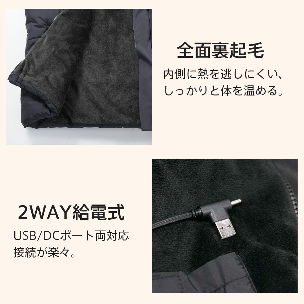 電熱ベスト MJ10 裏起毛 15つヒーター ヒーターベスト バッテリー給電 3段温度調整 電熱ジャケット 水洗い可能 usb加熱 男女兼用 防寒ベスト モバイルバッテリー付き