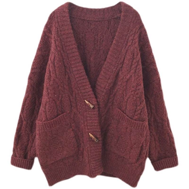 ケーブルニット オーバー Vネック ニット カーディガン トップス