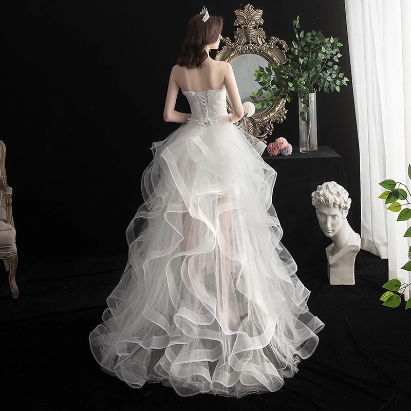 2025夏秋ショート 前後ロング 小さいトレーリングメイン ウエディングドレス 成人式 学生 ケーキショートスカート 2025夏秋ショート 前後ロング 小さいトレーリングメイン ウエディングドレス 成人式 学生 ケーキショートスカート