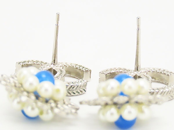 ほぼ新品シャネルココマークカラーストーンパールスイングピアスシルバーブルーパールカラーストーンフェイクパールA86111