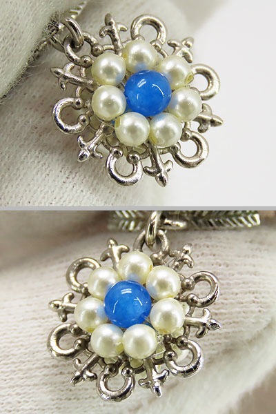 ほぼ新品シャネルココマークカラーストーンパールスイングピアスシルバーブルーパールカラーストーンフェイクパールA86111