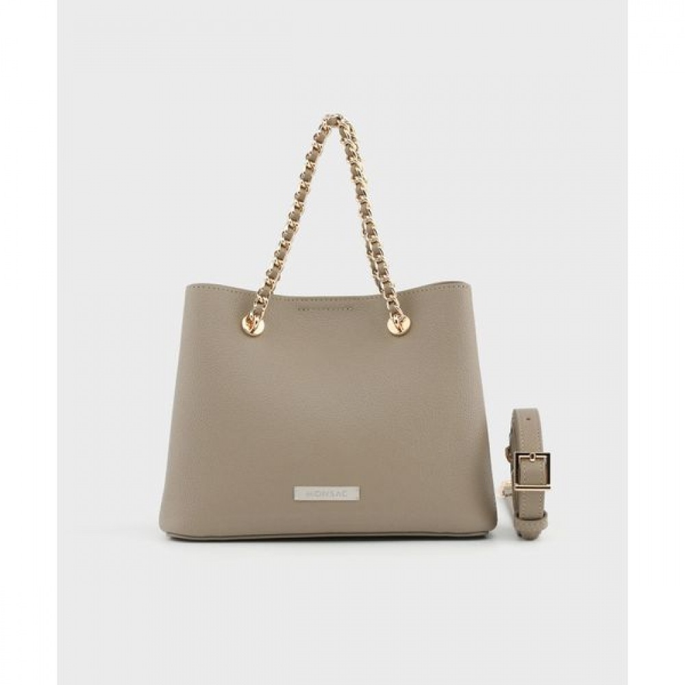 [モナサック] モナックカメリー牛革チェーンショルダーバッググレー AL28-2813-GA