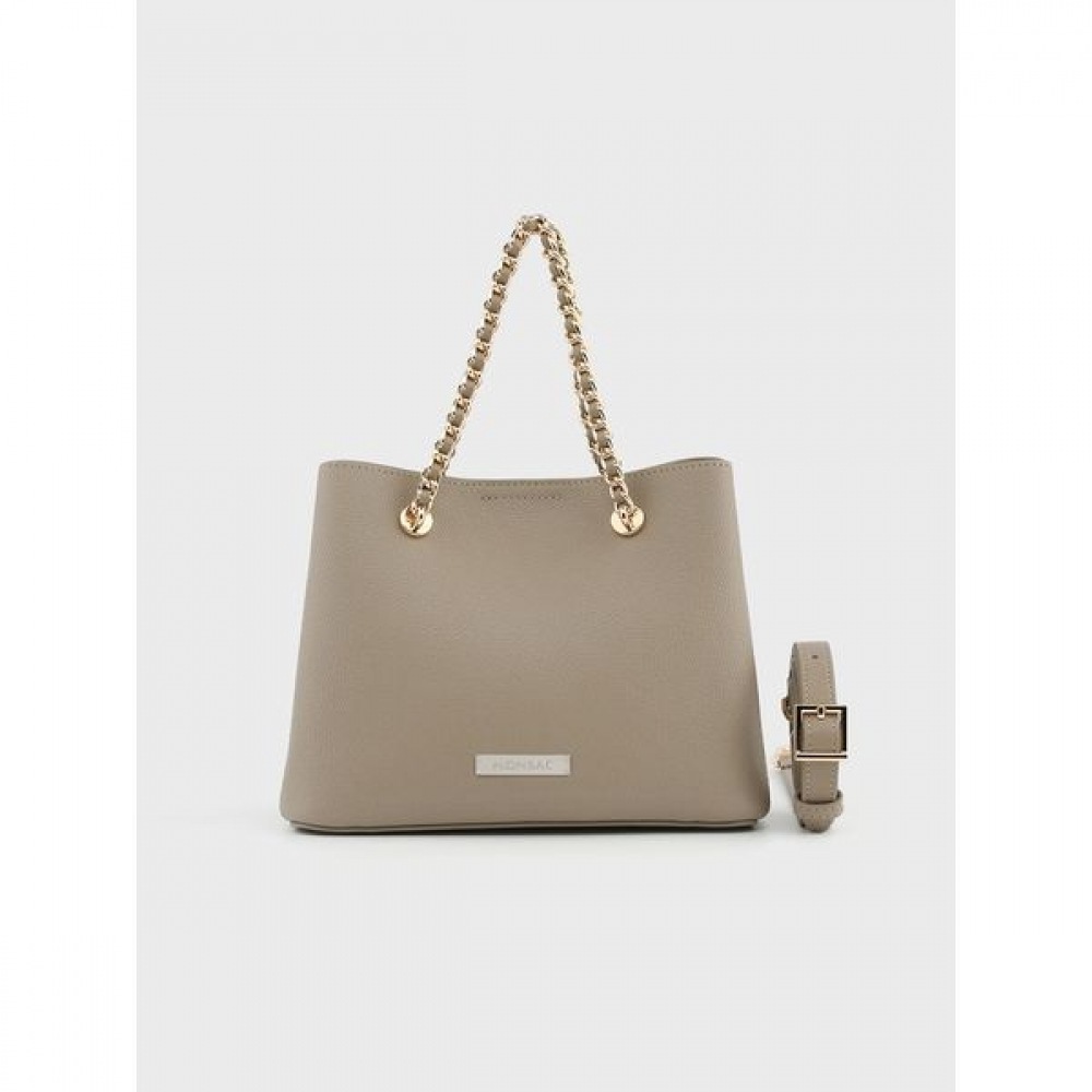 [モナサック] モナックカメリー牛革チェーンショルダーバッググレー AL28-2813-GA