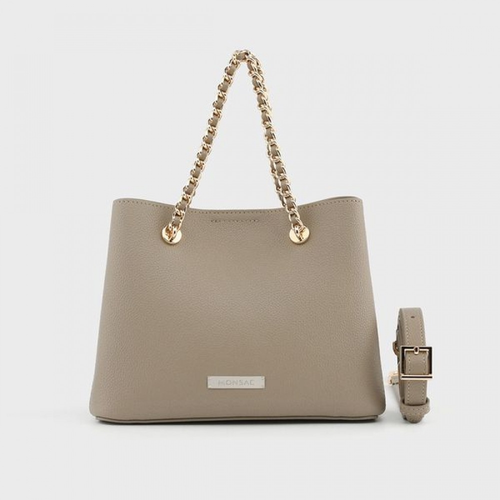 [モナサック] モナックカメリー牛革チェーンショルダーバッググレー AL28-2813-GA
