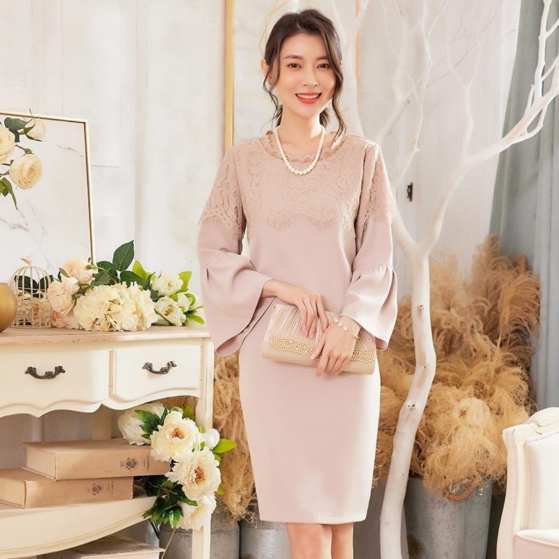 【CY.上品】 ワンピース レース シフォン フリル 七分袖 ドレス 卒業式 卒園式 入学式 入園式 30 40 50代 フォーマル パーティードレス 演奏会 結婚式 お呼ばれ