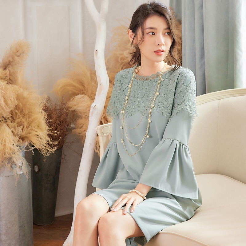 【CY.上品】 ワンピース レース シフォン フリル 七分袖 ドレス 卒業式 卒園式 入学式 入園式 30 40 50代 フォーマル パーティードレス 演奏会 結婚式 お呼ばれ