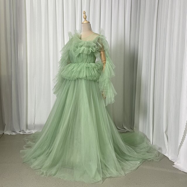 カラードレス ミントグリーンドレス ロングスリーブ ファスナー シワ 花嫁 レイヤードドレス 華やかなトレーン カラードレス ミントグリーンドレス ロングスリーブ ファスナー シワ 花嫁 レイヤードドレス 華やかなトレーン