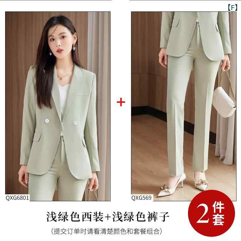 レディース ファッション フォーマル スーツ ビジネス ブルー プロ ジャケット パンツ セットアップ 春 スリム 長袖 作業着 女性用