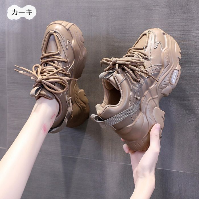 ダッドスニーカー レディース 春 秋 滑り止め 軽量 厚底ニーカー インヒール 身長アップ カジュアル おしゃれ 通学靴 通勤靴 美脚 スニーカー 厚底 幅広 ブーツ レースアップ 女性用 ショートブ