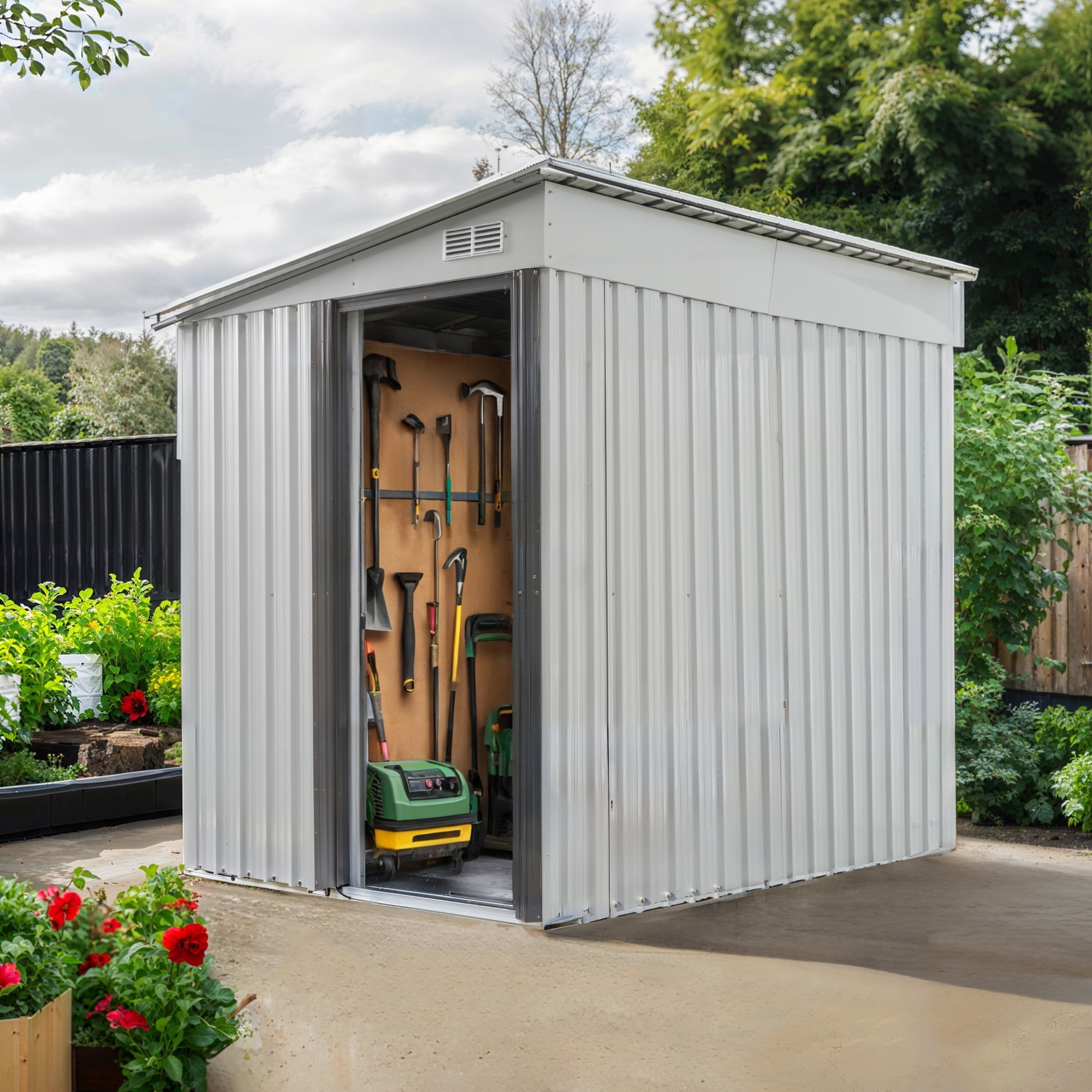 1861【可動棚付き】物置 屋外 スチール 倉庫 戸外収納庫 幅153*奥行き206*高181 可動棚付き 物置き おしゃれ 大型 収納庫 屋外物置 防さび ベランダ 防水 ドア 引戸 スチール物置 1861【可動棚付き】物置 屋外 スチール 倉庫 戸外収納庫 幅153*奥行き206*高181 可動棚付き 物置き おしゃれ 大型 収納庫 屋外物置 防さび ベランダ 防水 ドア 引戸 スチール物置