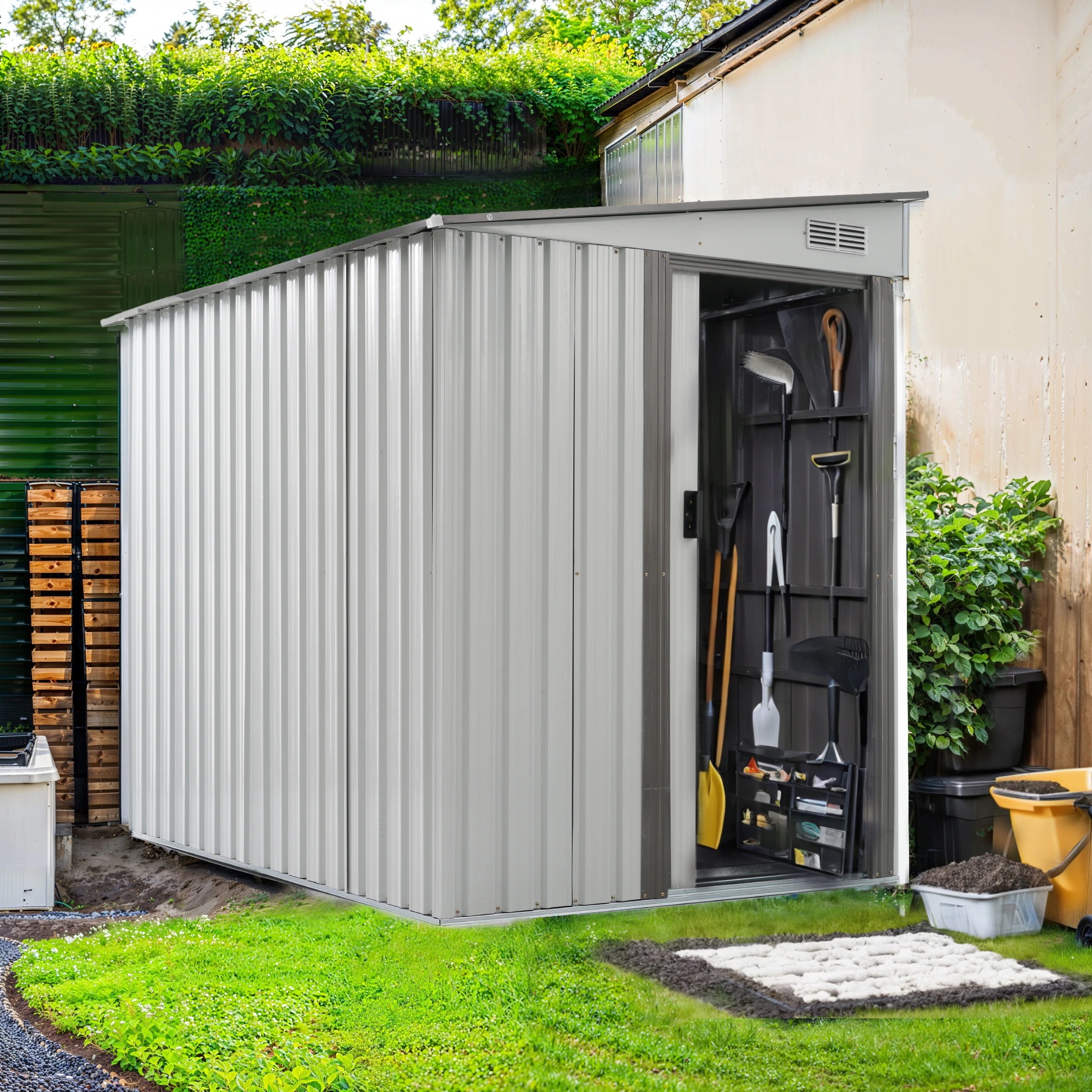 1861【可動棚付き】物置 屋外 スチール 倉庫 戸外収納庫 幅153*奥行き206*高181 可動棚付き 物置き おしゃれ 大型 収納庫 屋外物置 防さび ベランダ 防水 ドア 引戸 スチール物置 1861【可動棚付き】物置 屋外 スチール 倉庫 戸外収納庫 幅153*奥行き206*高181 可動棚付き 物置き おしゃれ 大型 収納庫 屋外物置 防さび ベランダ 防水 ドア 引戸 スチール物置