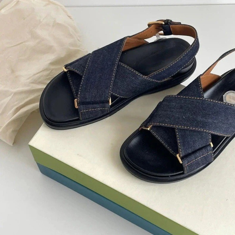 厚底サンダル レディース 夏デニムクロス厚底ローマンサンダルレディース夏アウターはレトロ本革サンダル 韓国 ビーチサンダル 美脚 スポーツ 通気 歩きやすい フラットサンダル