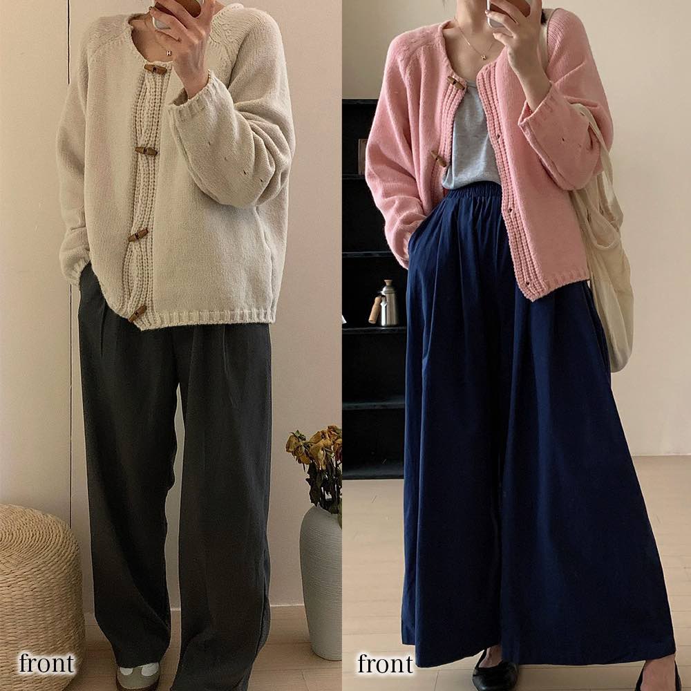 カーディガン レディース ホーンボタンカーディガン ベージュ 黒 長袖 ロング きれいめ 暖かい ゆったり ニット 丸首 ウール 人気 フリース 秋 Vネック ショート丈 大きいサイズ ブラック 春