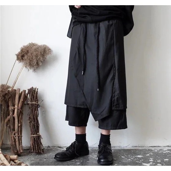ワイドパンツ スカート風 メンズ 袴パンツ 個性的 ズボン ストリート 原宿ファッション 7分丈 バンド ロック mdprevattcaulkingandwaterproofing.com