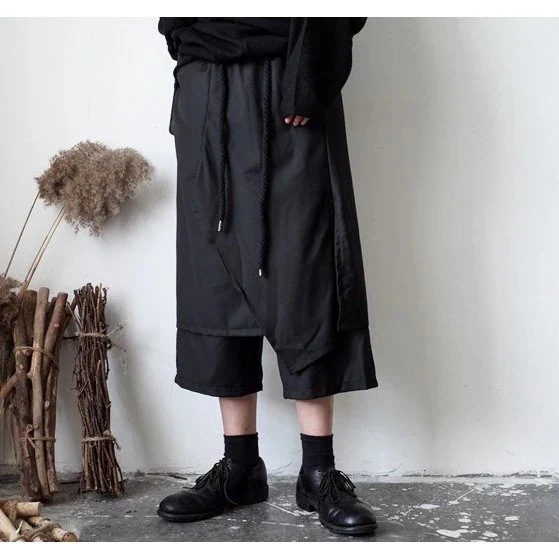ワイドパンツ スカート風 メンズ 袴パンツ 個性的 ズボン ストリート 原宿ファッション 7分丈 バンド ロック mdprevattcaulkingandwaterproofing.com