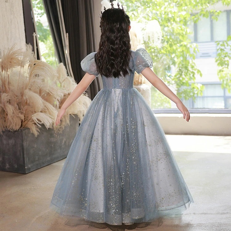 子供ドレス ブルー 星柄 ピアノ発表会ドレス ロングドレス 刺繡花柄 ピンク パフスリーブ 女児ドレス 可愛い 子どもドレス 演奏会ドレス フォーマル キッズドレス 100~170cm