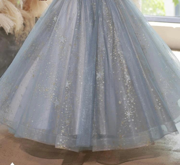 子供ドレス ブルー 星柄 ピアノ発表会ドレス ロングドレス 刺繡花柄 ピンク パフスリーブ 女児ドレス 可愛い 子どもドレス 演奏会ドレス フォーマル キッズドレス 100~170cm