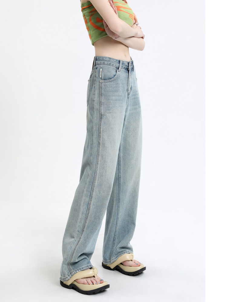 ジーンズ女性新作洋ナシ体型パンツニッチデザインセンスビッグサイズ女性脂肪mm薄型ワイドパンツ ジーンズ女性新作洋ナシ体型パンツニッチデザインセンスビッグサイズ女性脂肪mm薄型ワイドパンツ