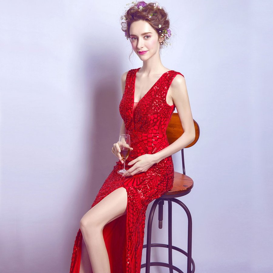 マーメイドドレス ロン... : レディース服 赤 カラードレス 限定品
