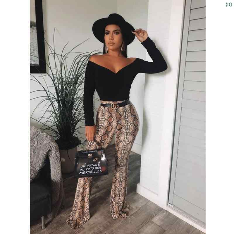 レディースファッション　かわいい　オシャレ　海外 ミッド ライズ カジュアル プリント フレアパンツ カジュアル