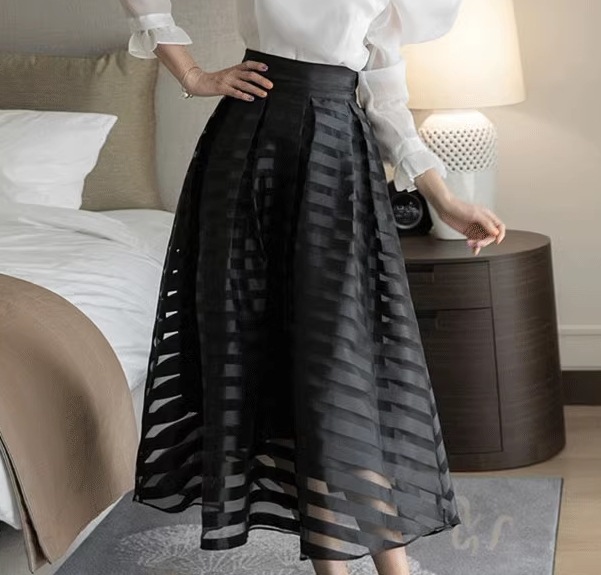 レディース スカート フレア フレアスカート ミモレ Aライン フェミニン ハイウエスト 透け感 シースルー ヴィンテージ 大人可愛い きれいめ シンプル おしゃれ エスニック エキゾチック こなれ感