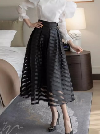 レディース スカート フレア フレアスカート ミモレ Aライン フェミニン ハイウエスト 透け感 シースルー ヴィンテージ 大人可愛い きれいめ シンプル おしゃれ エスニック エキゾチック こなれ感