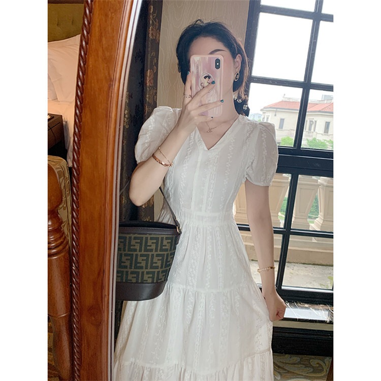 ワンピース レディース フレアワンピース S M L XL 韓国 ティアード 総レース ロング丈 半袖 Vネック レース フリル Aライン かわいい 大人可愛い こなれ感 ラフ フェミニン お洒落