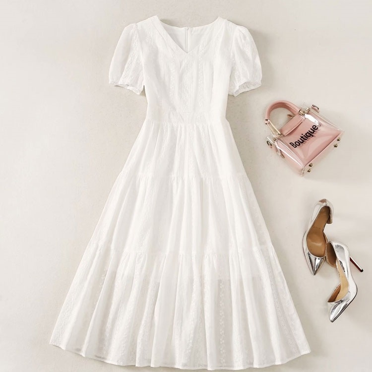 ワンピース レディース フレアワンピース S M L XL 韓国 ティアード 総レース ロング丈 半袖 Vネック レース フリル Aライン かわいい 大人可愛い こなれ感 ラフ フェミニン お洒落