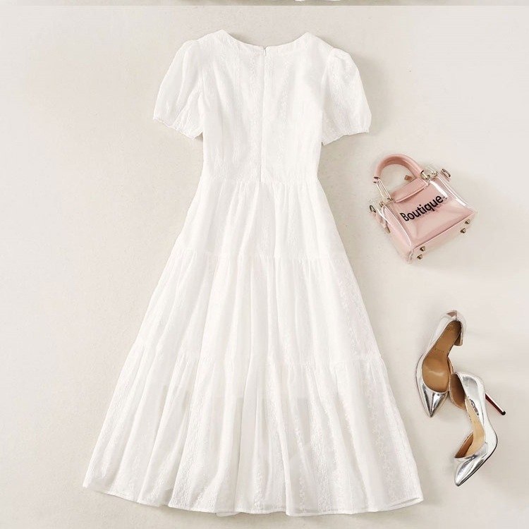 ワンピース レディース フレアワンピース S M L XL 韓国 ティアード 総レース ロング丈 半袖 Vネック レース フリル Aライン かわいい 大人可愛い こなれ感 ラフ フェミニン お洒落