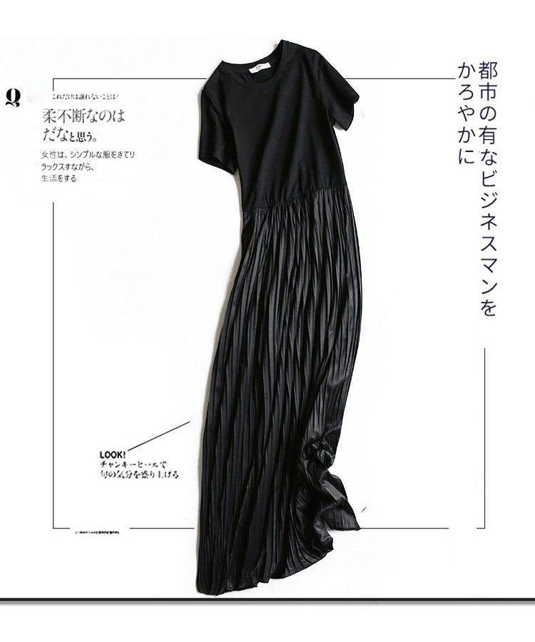ワンピース 2024新作 夏物 半袖 薄手スカート プリーツ 着痩せ