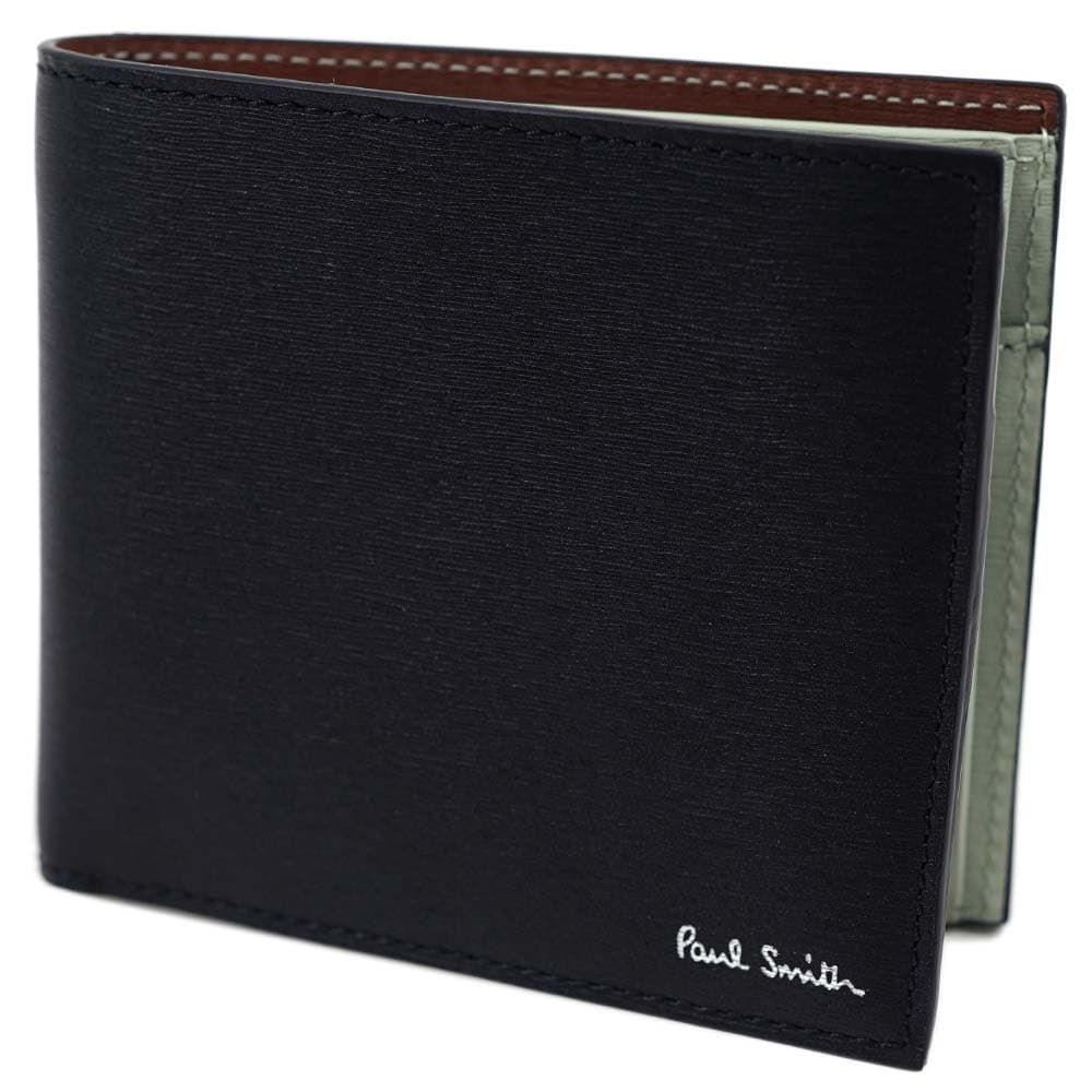 ポールスミス 財布 小銭入れ付 二つ折り財布 ブラック ミントグリーン PAUL SMITH M1A-4833-MSTRGS-79