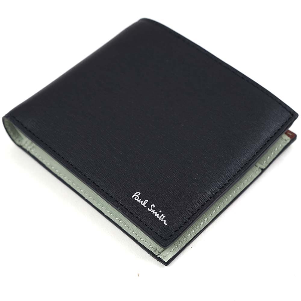 ポールスミス 財布 小銭入れ付 二つ折り財布 ブラック ミントグリーン PAUL SMITH M1A-4833-MSTRGS-79