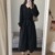 黒のドレス秋冬服森女性フレンチレトロ長袖気質Vネックロングスカートヘップバーンスタイルリトルブラックドレス