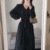 黒のドレス秋冬服森女性フレンチレトロ長袖気質Vネックロングスカートヘップバーンスタイルリトルブラックドレス