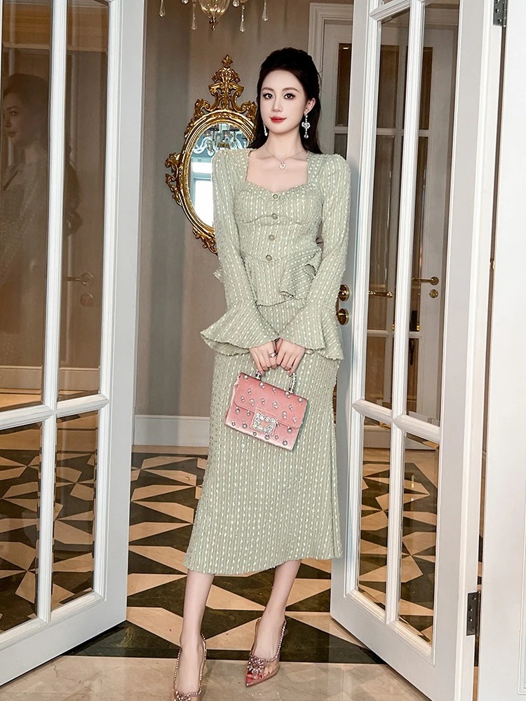 秋冬 ファッション長袖 ドレス オールインワン スーツワンピース フリル キャバ 卒業式 結婚式 ウェディング 二次会 パーティードレス ワンピース