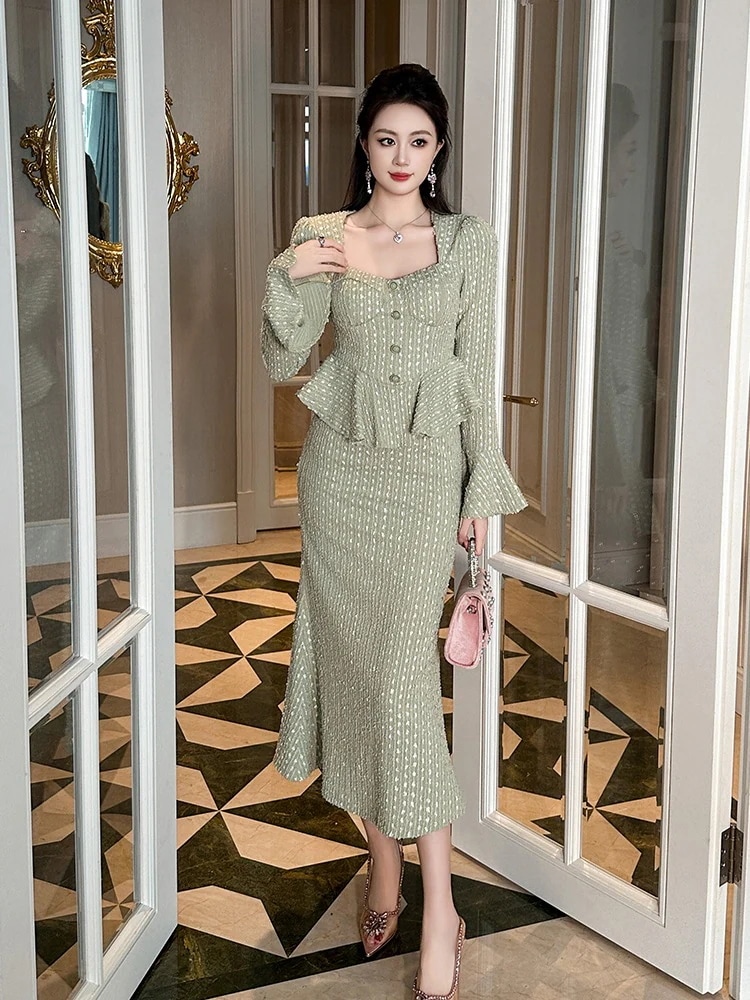 秋冬 ファッション長袖 ドレス オールインワン スーツワンピース フリル キャバ 卒業式 結婚式 ウェディング 二次会 パーティードレス ワンピース