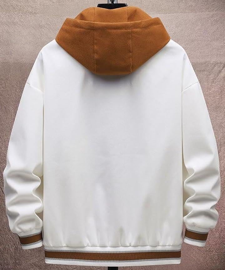 フード付き ジャンパー ストリート系 重ね着風 おしゃれアウター メンズ カッコイイ ジャケット ブラック(アイボリーブラック, XL) フード付き ジャンパー ストリート系 重ね着風 おしゃれアウター メンズ カッコイイ ジャケット ブラック(アイボリーブラック, XL)