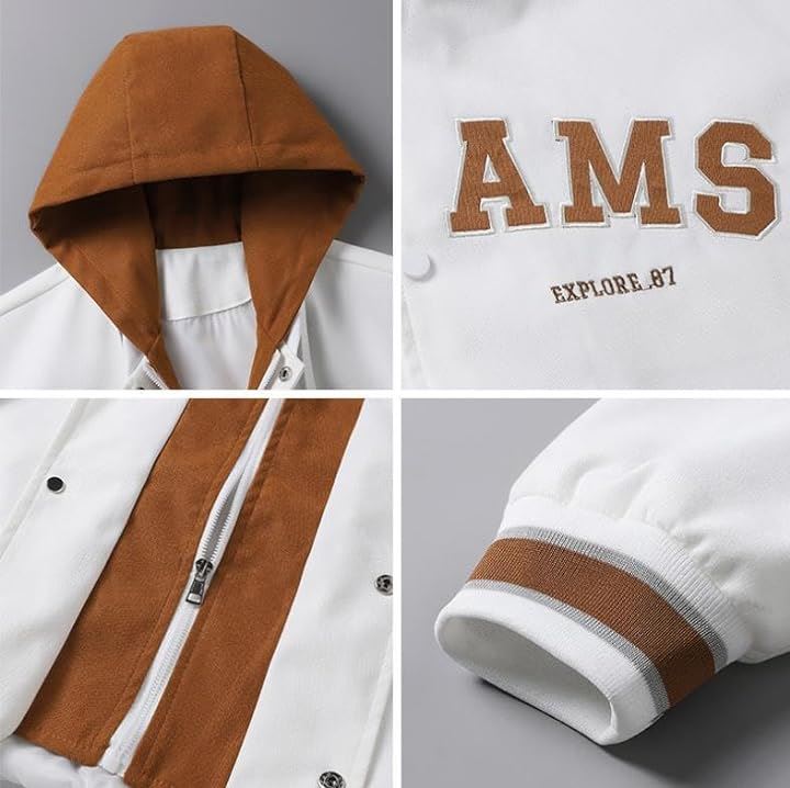 フード付き ジャンパー ストリート系 重ね着風 おしゃれアウター メンズ カッコイイ ジャケット ブラック(アイボリーブラック, XL) フード付き ジャンパー ストリート系 重ね着風 おしゃれアウター メンズ カッコイイ ジャケット ブラック(アイボリーブラック, XL)