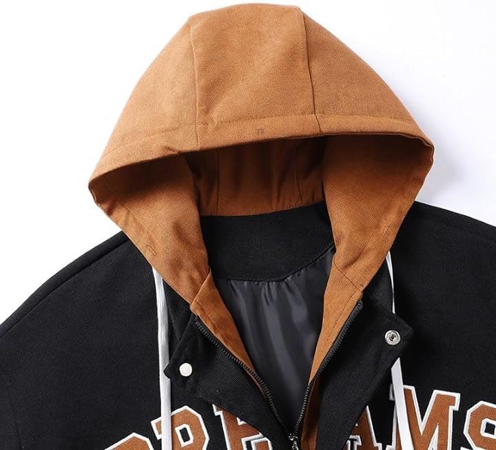 フード付き ジャンパー ストリート系 重ね着風 おしゃれアウター メンズ カッコイイ ジャケット ブラック(アイボリーブラック, XL) フード付き ジャンパー ストリート系 重ね着風 おしゃれアウター メンズ カッコイイ ジャケット ブラック(アイボリーブラック, XL)