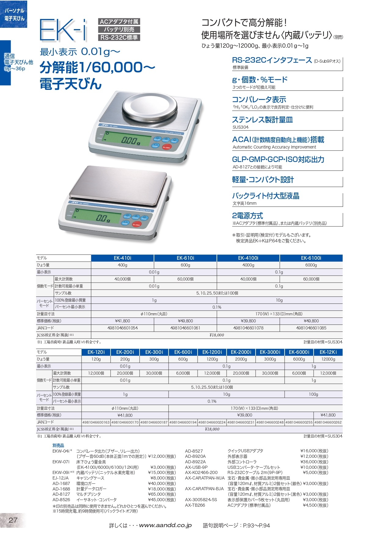 A&D パーソナル天びん EK-120i 最大120g 最小表示:0.01g 皿寸法:φ110mm 検定無 一般校正 コンパクト電子天秤 [ひょう量120g 目量0.01g] 保証期間1年