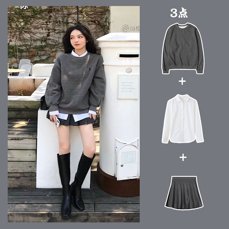 22韓国ファッション学院の風 制服 セーター スカートニットセット 上下3点セット 物品 女子高校生