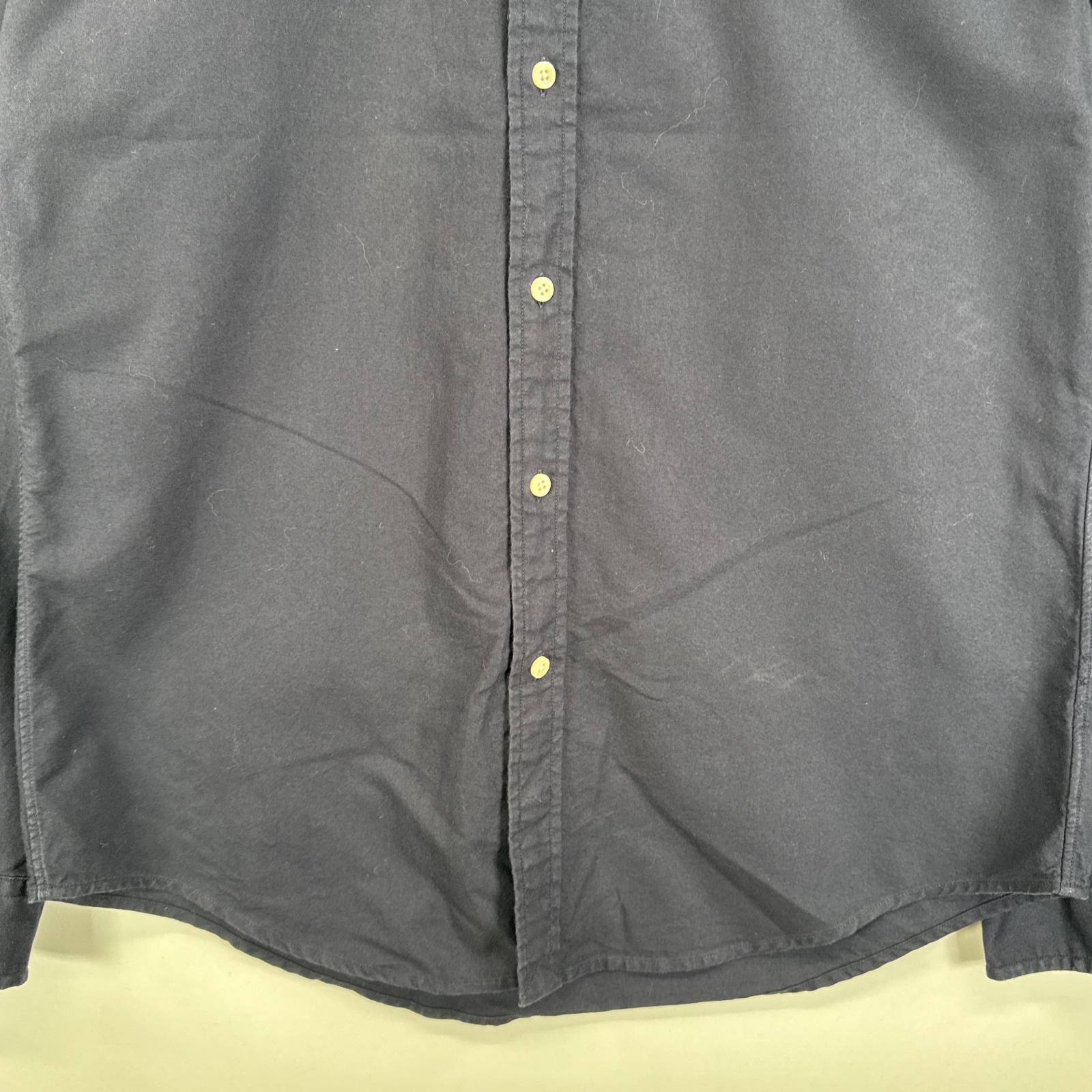 古着 長袖シャツ ボタンダウンシャツ ワンポイント 刺繍 L ネイビー 無地 メンズ