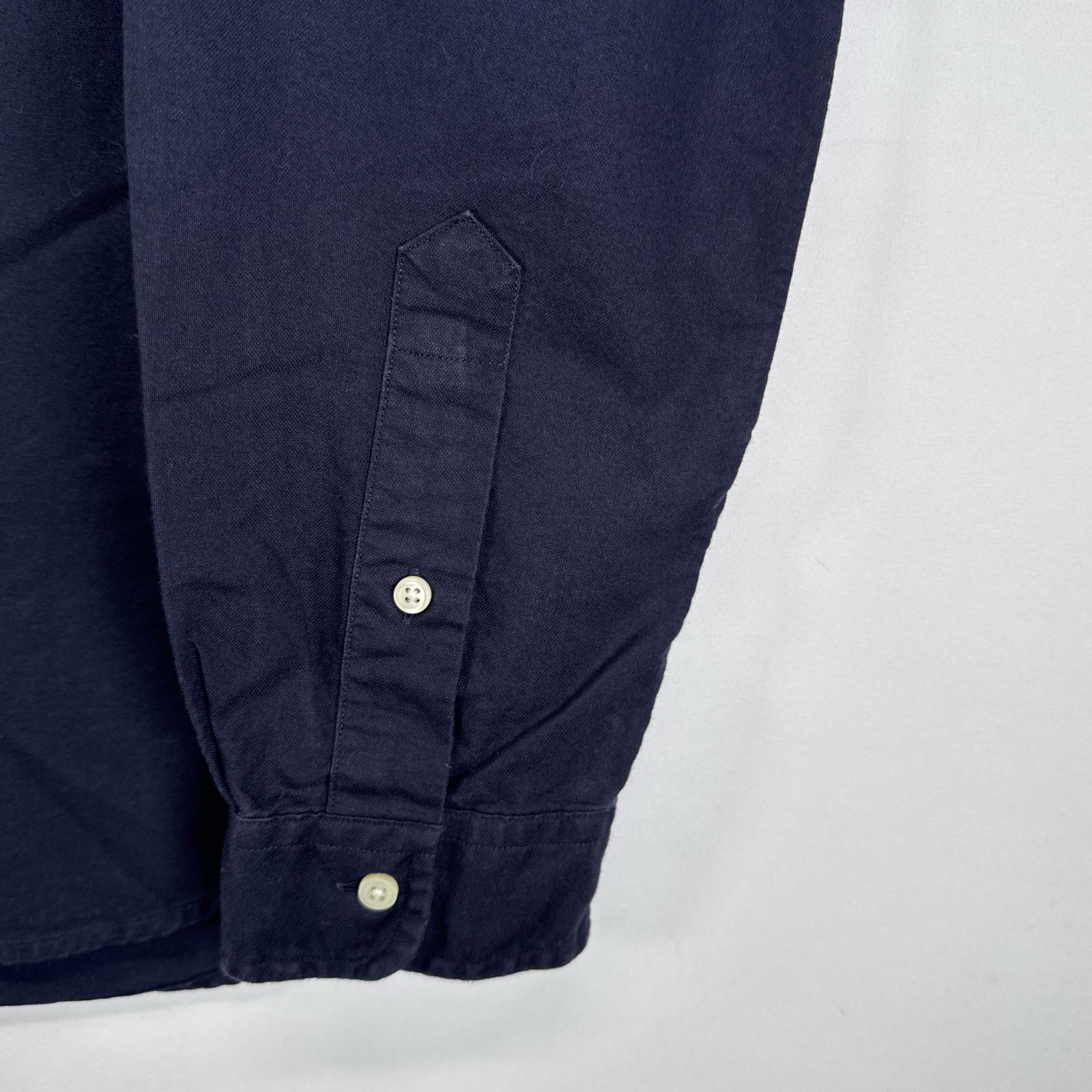 古着 長袖シャツ ボタンダウンシャツ ワンポイント 刺繍 L ネイビー 無地 メンズ