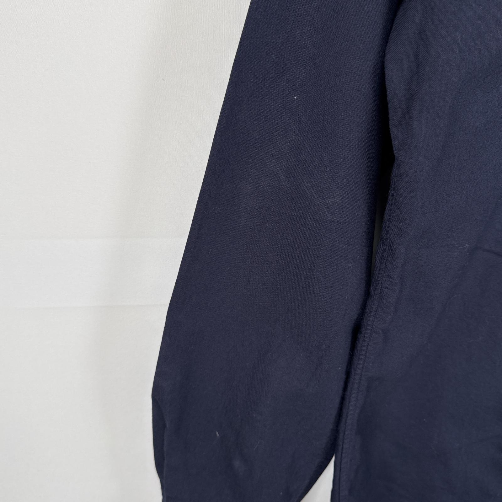 古着 長袖シャツ ボタンダウンシャツ ワンポイント 刺繍 L ネイビー 無地 メンズ