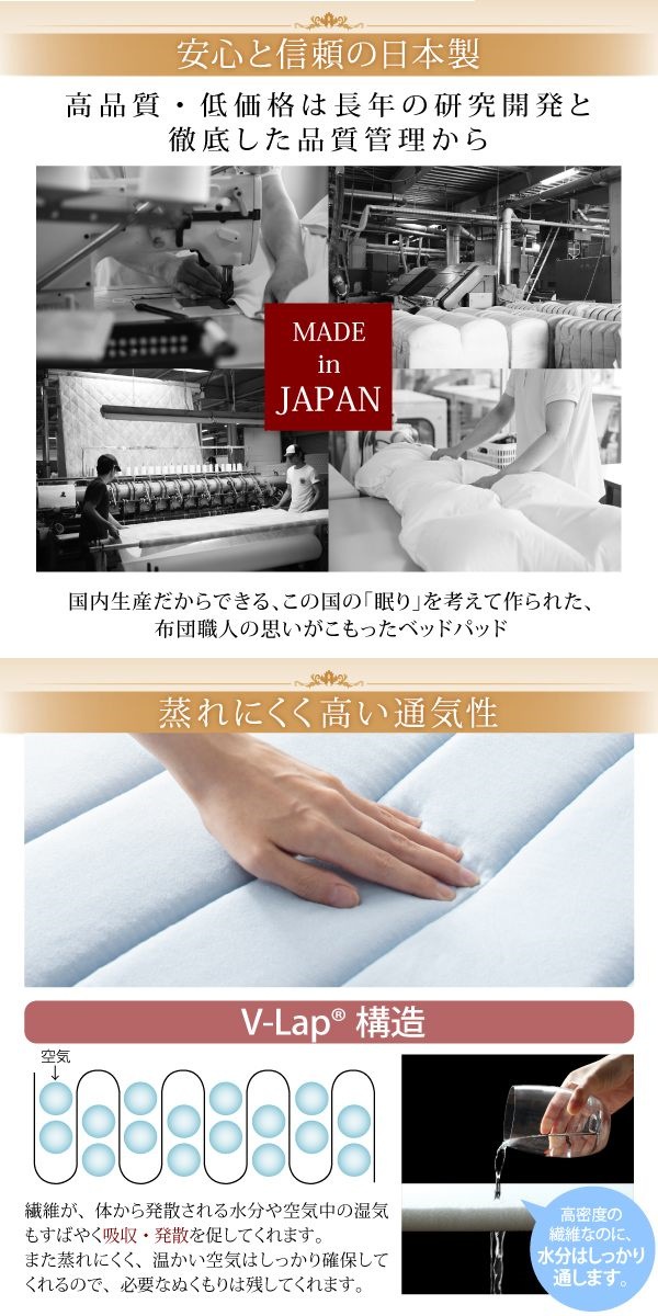 寝心地が進化する V-LAPニット ベッドパッド 敷きパッド クイーン グレー