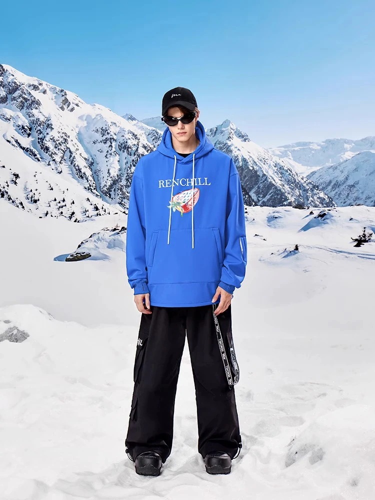 スノーボードウェア20242025単品レディースメンズ防水17000トップススウェットパーカーブルーいちご柄3Lスノボースキーウェアスノボウェア韓国風防水防雪防風